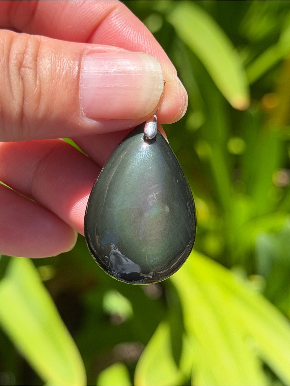 925 silver plated pear shape rainbow obsidian pendant 1807